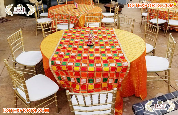 Punjabi Wedding Table Decor Phulkari Overlays