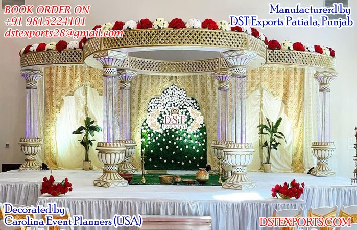 Wedding Fiber Lotus Base Crystal Pillars Mandap