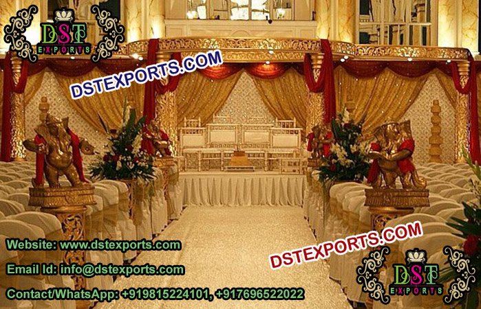 Indian Wedding Golden Carved Fiber  Mandap Set