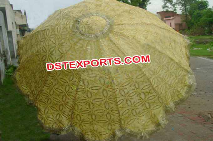 Heavy Embroidery Golden Wedding Umbrella