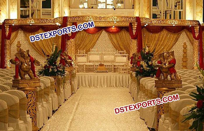 Golden Carved Jali Fiber Wedding Mandap