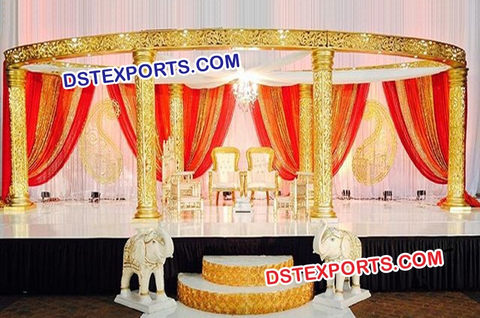 Wedding Six Pillar Golden Jali Mandap