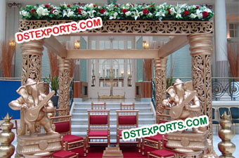 Indian Wedding Golden Carved Square Mandap