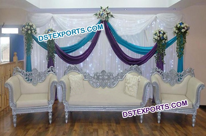 Asian Wedding New Silver Carved Sofa Set