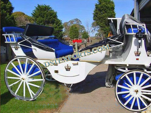 WHITE BLUE  VICTORIA  HORSE  CARRIAGE