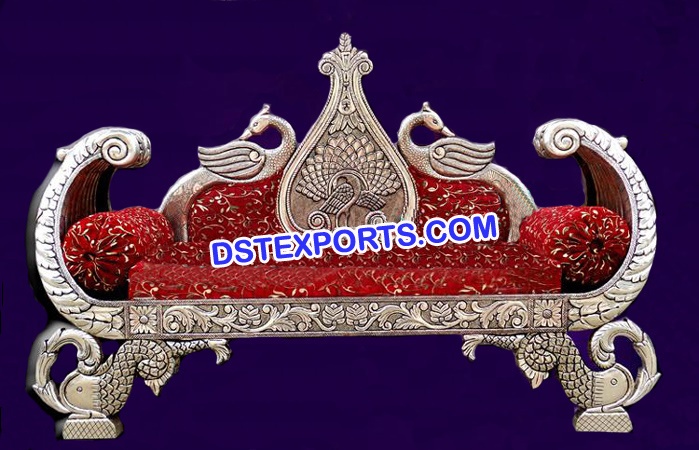 Indian Wedding Silver Maharaja Peacock Sofa