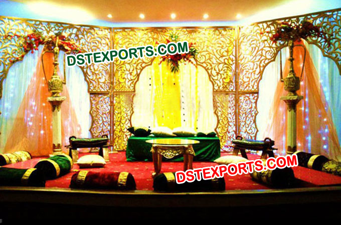 Muslim Mehandi Stage With Carved Backdrops Set