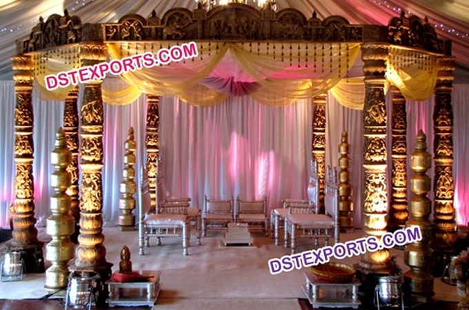 Latest Wedding Wooden Carved Mandap Set