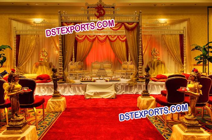 Gujrati Wedding Golden Wooden Mandap