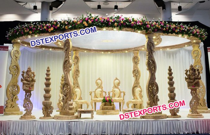 Wedding Wooden Peacock Pillar Mandap
