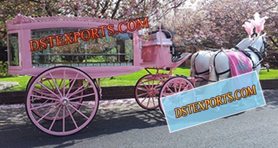 PINKISH FUNERAL HORSE CARRIAGE