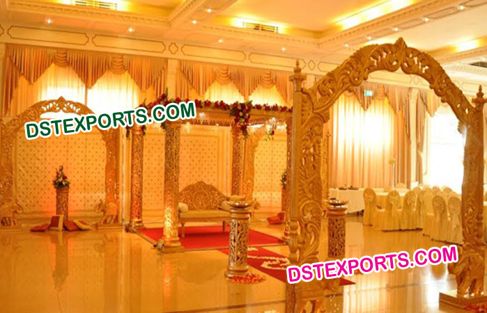 Golden Carved Fiber Wedding Mandap