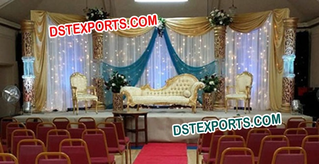 Asian Wedding Gold Crystal Pillar Stage Set