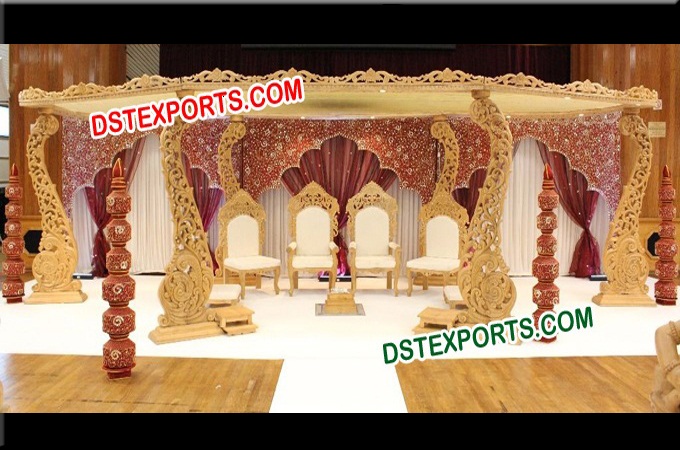 Wedding Peacock Wooden Carved Mandap