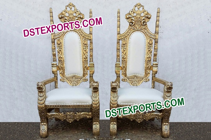 Gold Lion King and Queen Throne Chairs
