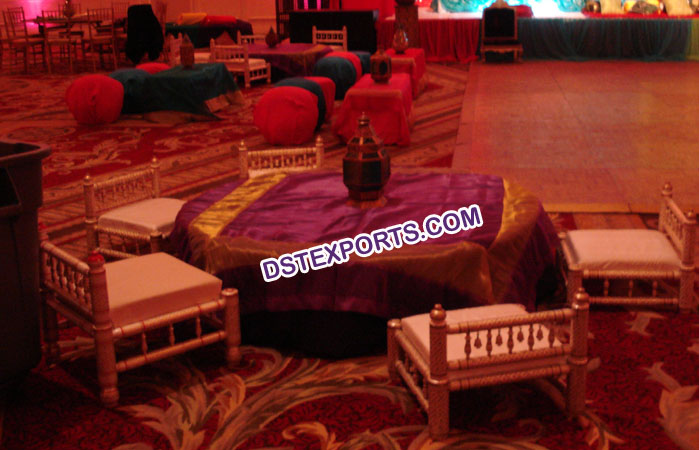 Indian Wedding Mehandi Stage Low Sitting Chairs