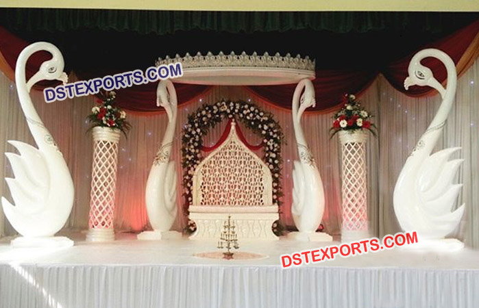 Fiber Swan Pillar Wedding Stage Decoration