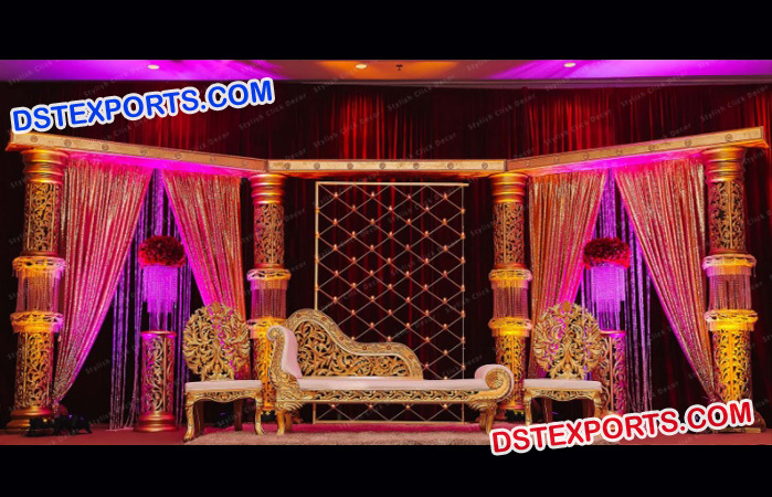 Indian Wedding Golden Crystal Stage Decor