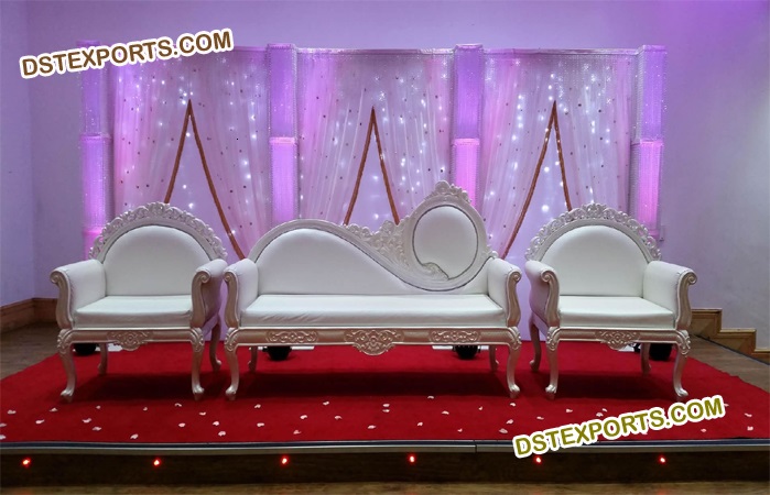 Indian Wedding White Craved Sofa Set