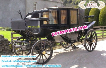 Royal Black Landau Horse Drawn Carriage