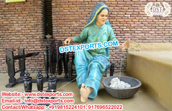 Punjabi Traditional Charkha Lady Statue Decor