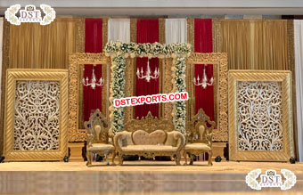 Muslim Walima Stage Golden Theme Panels
