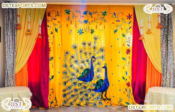 Beautiful Haldi Ceremony Stage Peacock Backdrop