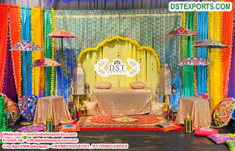 Vibrant Color Mehndi Ceremony Backdrop Stage