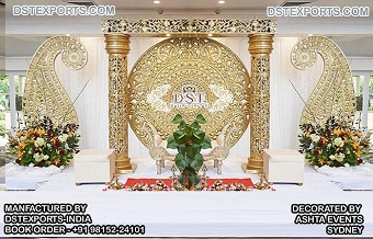Indian Wedding Reception Golden Stage Decor