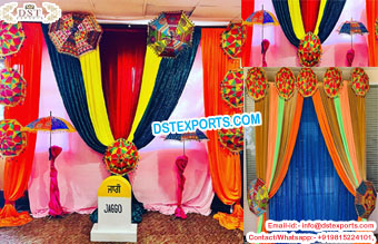 Punjabi Wedding Decor Multicolor Phulkari Umbrella