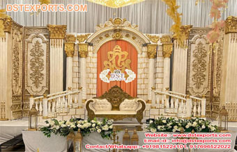 Grand White Palace Theme Wedding Stage Decoration