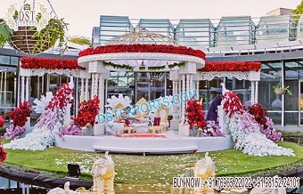 Classy White Look Triple Pole Mandap With Dome