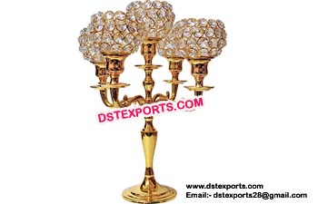 Gold Crystal Globe Five Arm Candelabras