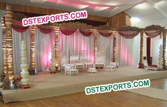 Indian Wedding Wooden Carved Pillar Stage