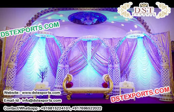 White-blue Theme Trunk Pillar Wedding Stage