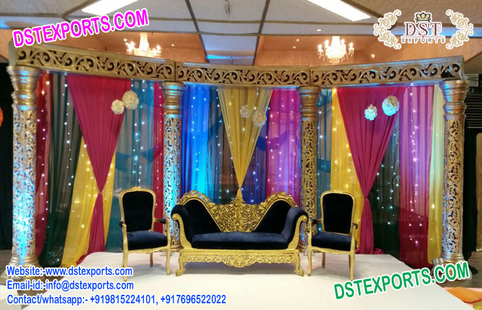 Latest Mehndi Stage Royal Blue Sofa set