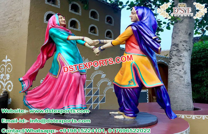 Punjabi Culture Kiklee Playing Fiber Statues