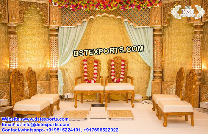 Golden Wooden carved Chairs for Mandap