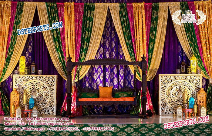 Mehndi Stage Zari Work Backdrop Curtains
