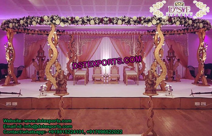 Spiral Wooden Look Fiber Mandap Set