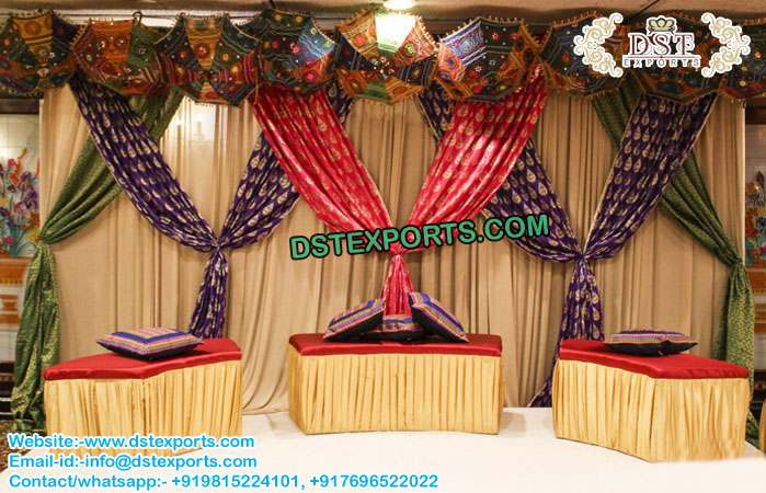 Mehandi Stage Zari Backdrop Curtains