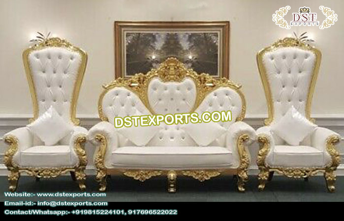 Luxurious Wedding White Gold Sofa Set