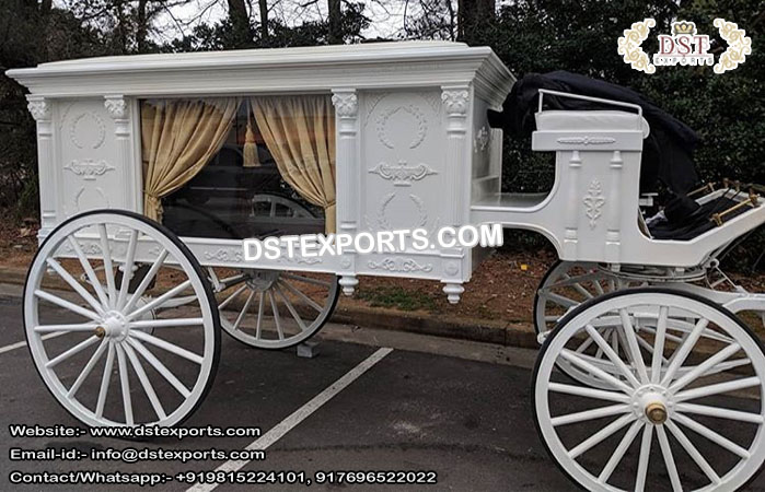 White Horse Drawn Funeral Hearse Carriage