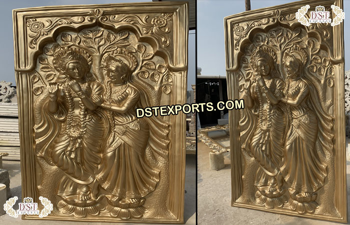 Golden Fiber Radha Krishna Sculpture/Frame