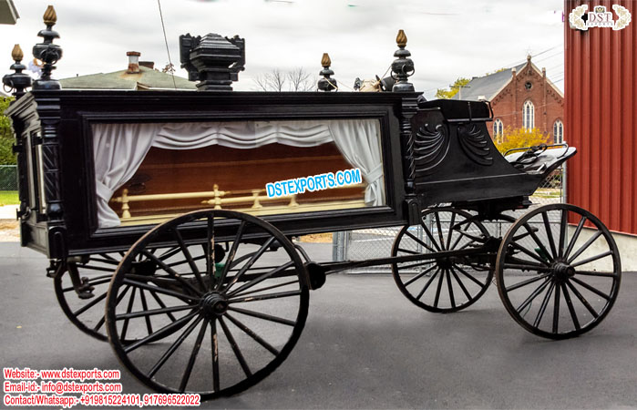 Royal Black Funeral Horse Drawn Carriage