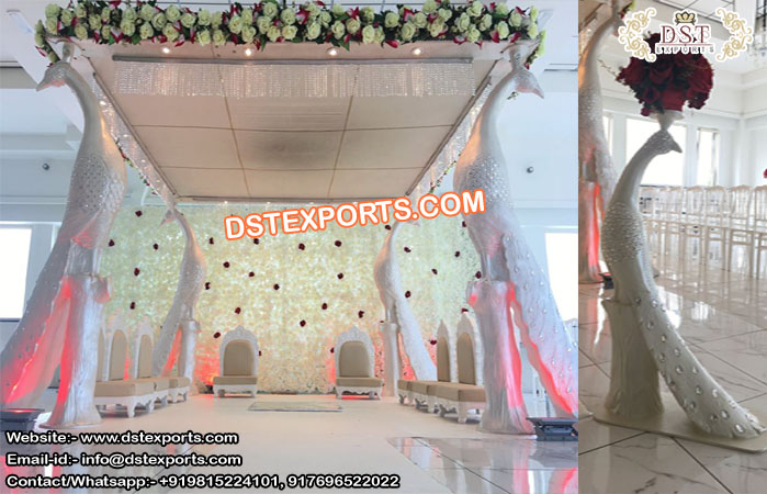 Stylish Indian Wedding White Peacock Mandap UK