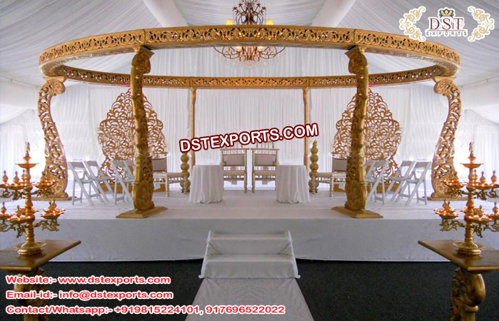 Wedding Wooden Look Fiber Peacock Mandap