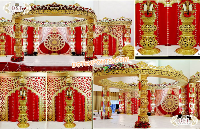 Indian Wedding Fiber Carved Golden Mandap