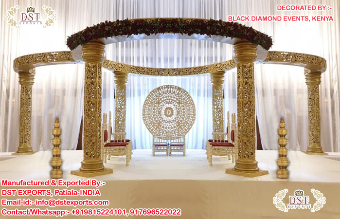 Dazzling Golden Carved Wedding Mandap Kenya