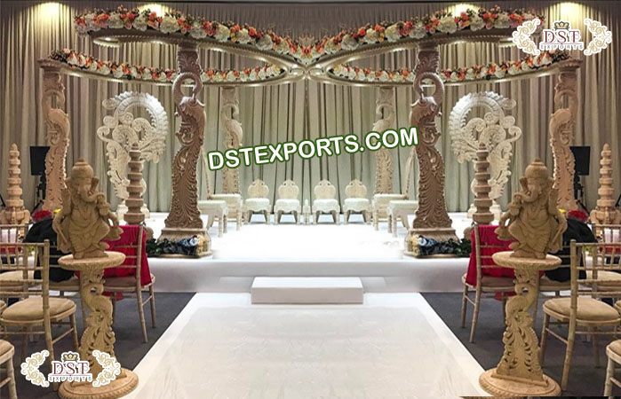 Wedding Wooden Peacock Pillars Butterfly Mandap